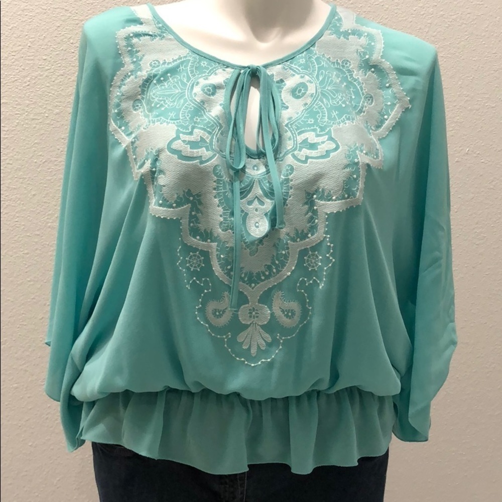 MSSP Max Studio Aqua  Peplum Hem Top sz L